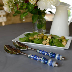 Artisan Ceramic and Glass Salad Server Set